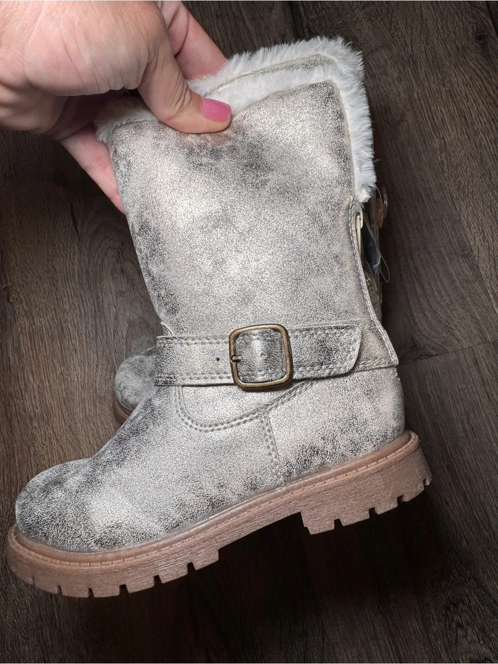 Carter's Little Girls Shimmery Taupe Faux-Fur Lined Boots
